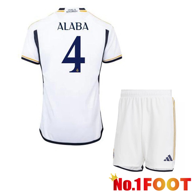 Real Madrid (Alaba 4) Kids Football Jersey Home White 2023/2024