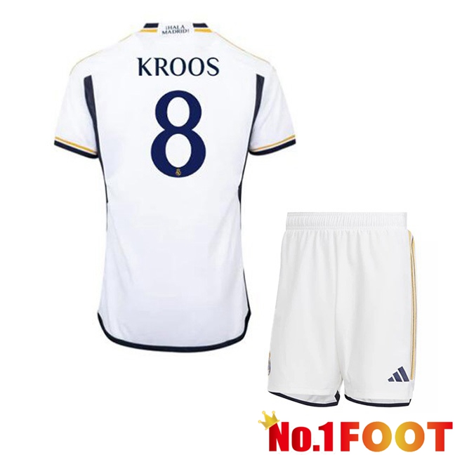 Real Madrid (Kroos 8) Kids Football Jersey Home White 2023/2024