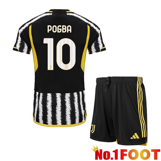 Juventus (POGBA 10) Kids Football Jersey Home Black White 2023/2024 - Click Image to Close