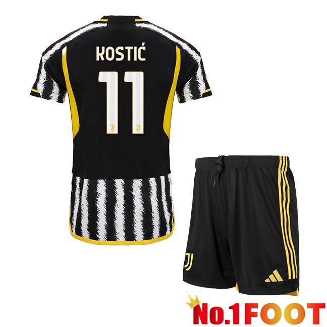 Juventus (KOSTIĆ 11) Kids Football Jersey Home Black White 2023/2024