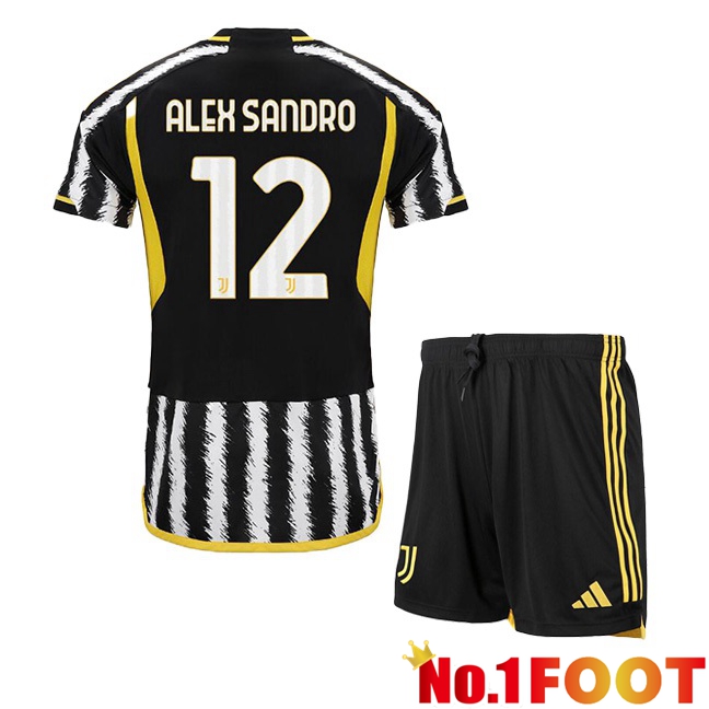 Juventus (ALEX SANDRO 12) Kids Football Jersey Home Black White 2023/2024