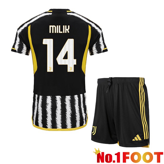 Juventus (MILIK 14) Kids Football Jersey Home Black White 2023/2024