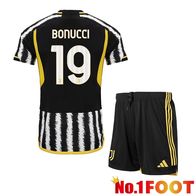 Juventus (BONUCCI 19) Kids Football Jersey Home Black White 2023/2024