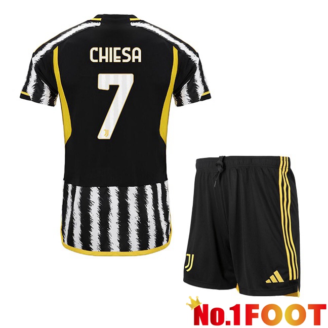 Juventus (CHIESA 7) Kids Football Jersey Home Black White 2023/2024