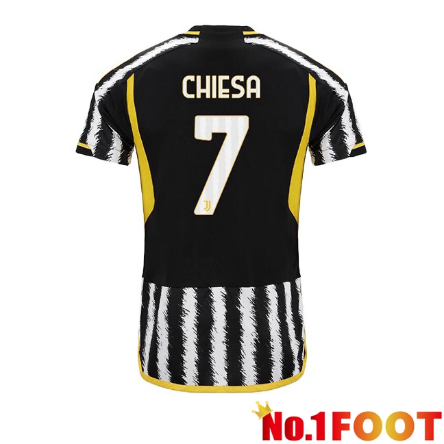 Juventus (CHIESA 7) Football Jersey Home Black White 2023/2024