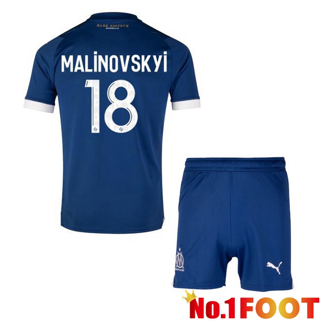 Marseille OM (MALINOVSKYI 18) Kids Football Jersey Away Blue 2023/2024