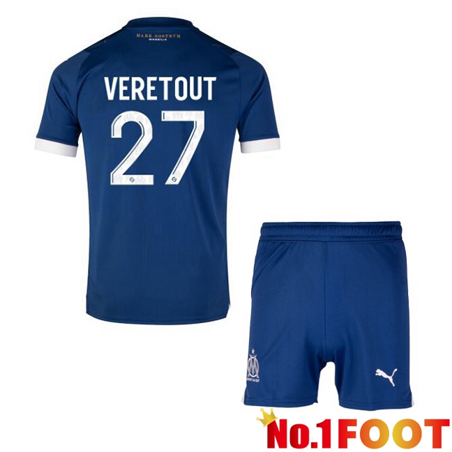 Marseille OM (VERETOUT 27) Kids Football Jersey Away Blue 2023/2024