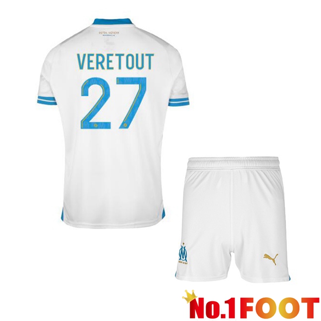 Marseille OM (VERETOUT 27) Kids Football Jersey Home White 2023/2024