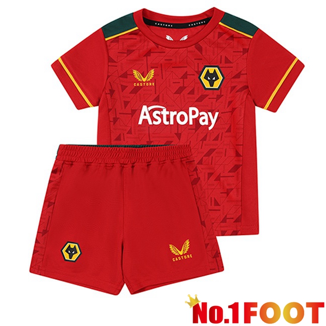 Wolves Kids Football Jersey Away Red 2023/2024