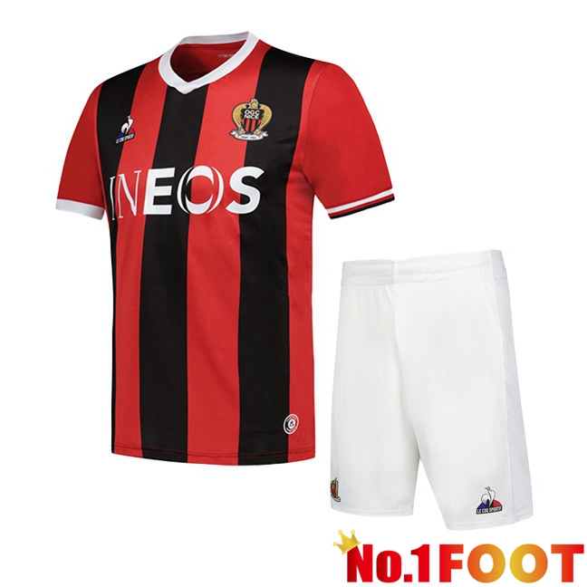 OGC Nice Kids Football Jersey Home Red Black 2023/2024