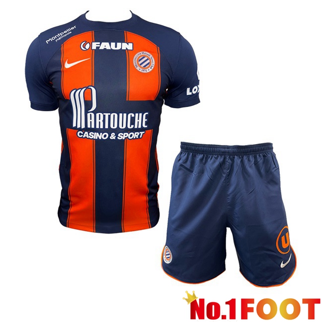 Montpellier HSC Kids Football Jersey Home Blue Orange 2023/2024