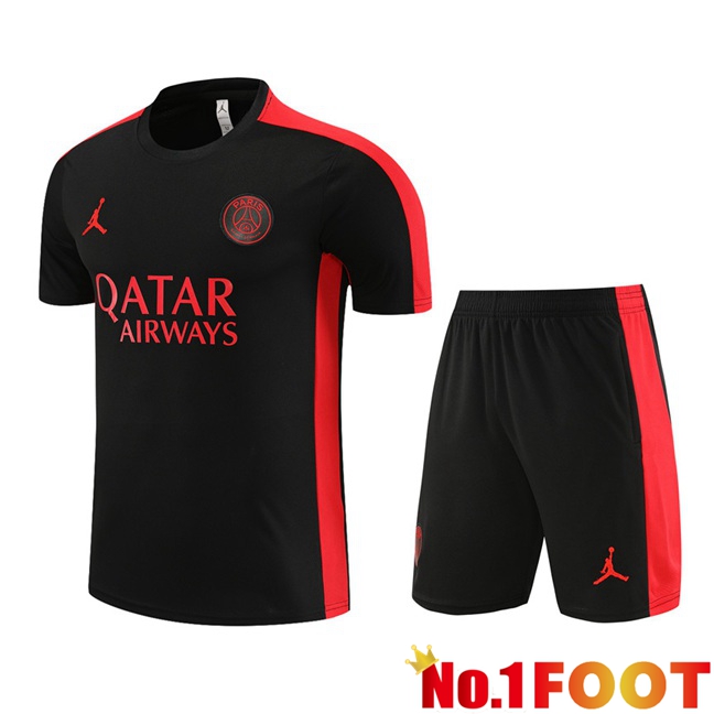 Paris PSG Training T Shirt + Shorts Black 2023/2024