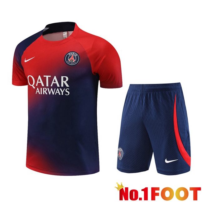 Paris PSG Training T Shirt + Shorts Blue Red 2023/2024