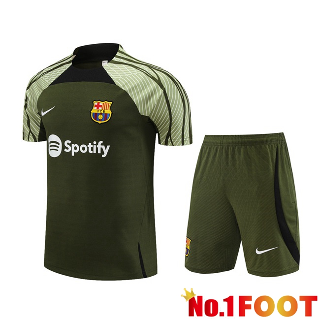 FC Barcelona Training T Shirt + Shorts Green 2023/2024