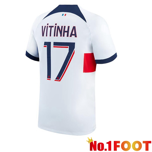 Paris PSG (Vitinha 17) Football Jersey Away White 2023/2024