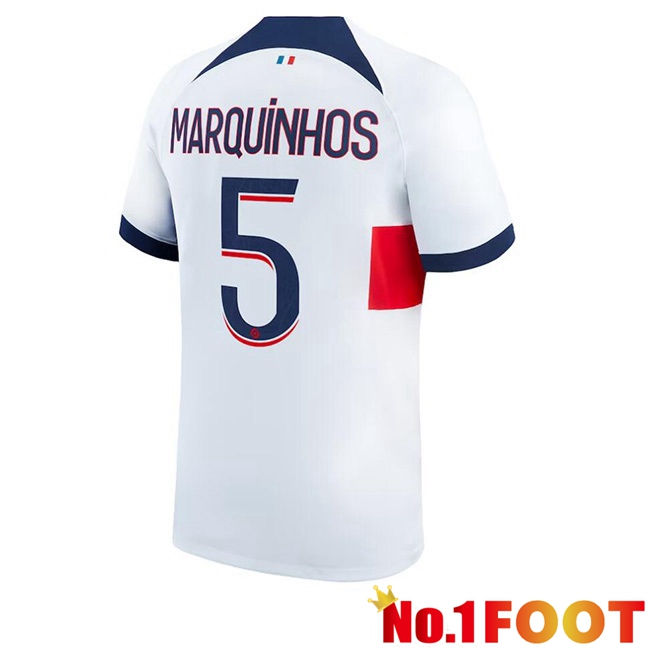 Paris PSG (Marquinhos 5) Football Jersey Away White 2023/2024