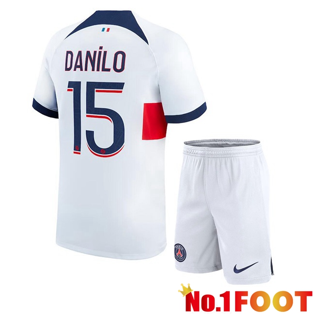 Paris PSG (Danilo 15) Kids Football Jersey Away White 2023/2024