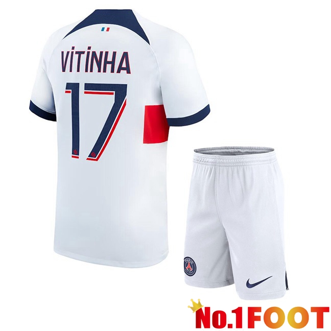 Paris PSG (Vitinha 17) Kids Football Jersey Away White 2023/2024