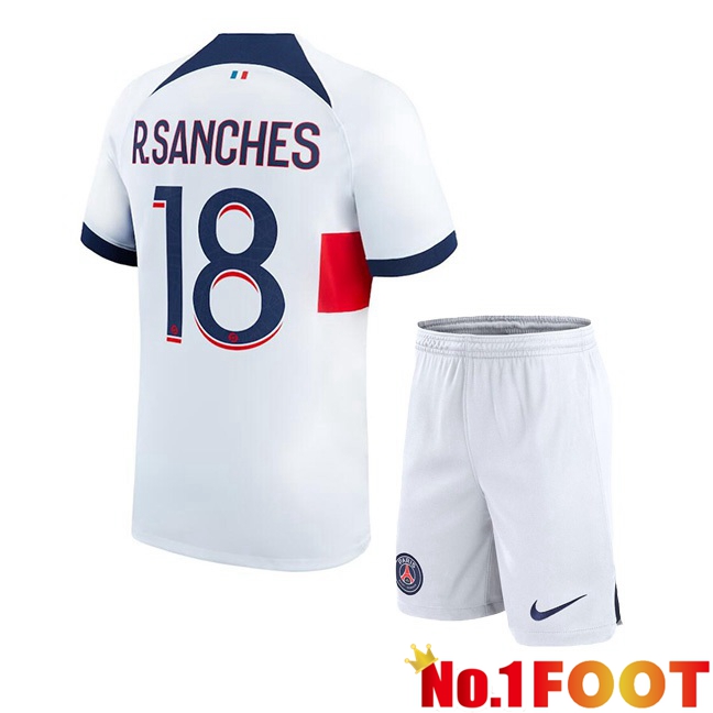 Paris PSG (R.Sanches 18) Kids Football Jersey Away White 2023/2024