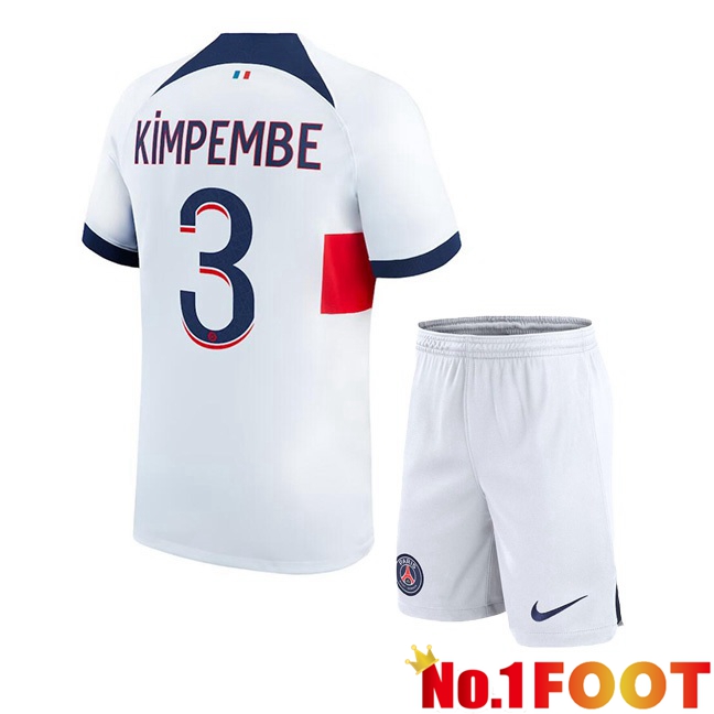 Paris PSG (Kimpembe 3) Kids Football Jersey Away White 2023/2024