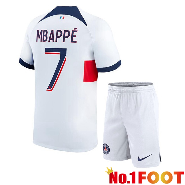 Paris PSG (Mbappé 7) Kids Football Jersey Away White 2023/2024