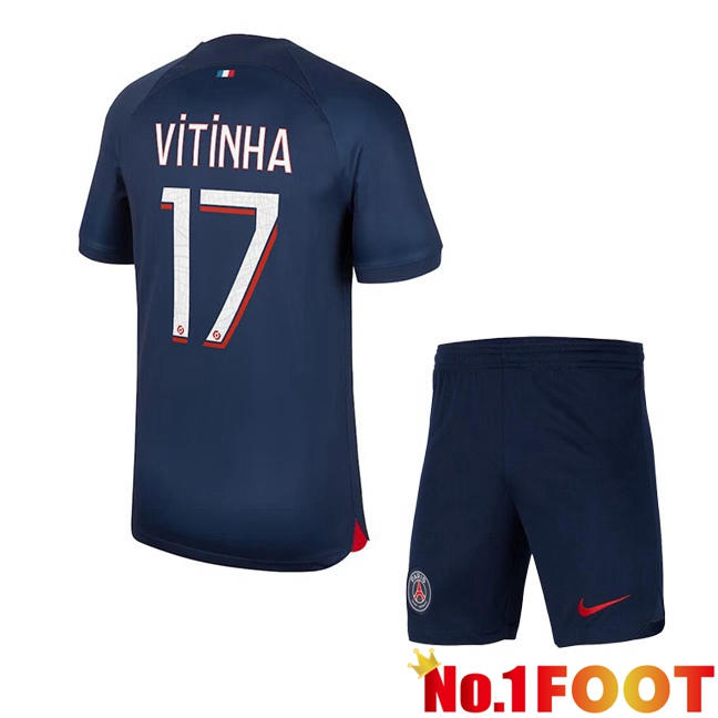 Paris PSG (Vitinha 17) Kids Football Jersey Home Royal Bluee 2023/2024