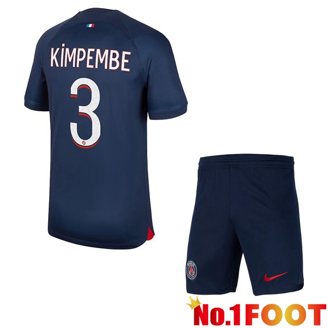 Paris PSG (Kimpembe 3) Kids Football Jersey Home Royal Bluee 2023/2024