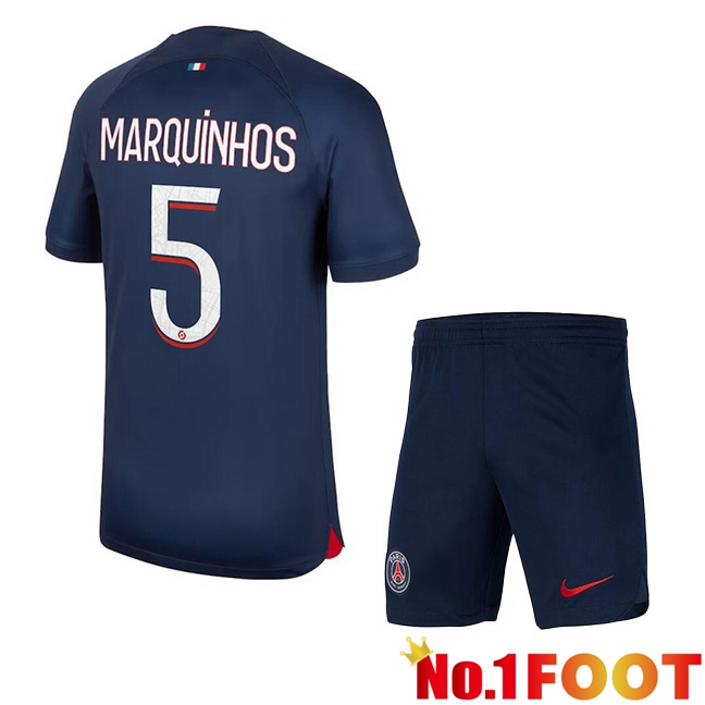 Paris PSG (Marquinhos 5) Kids Football Jersey Home Royal Bluee 2023/2024