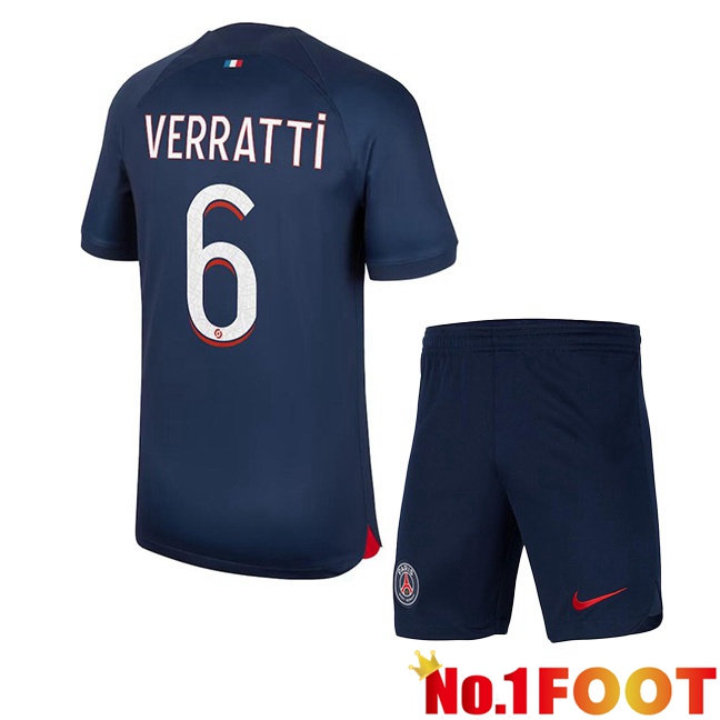 Paris PSG (Verratti 6) Kids Football Jersey Home Royal Bluee 2023/2024