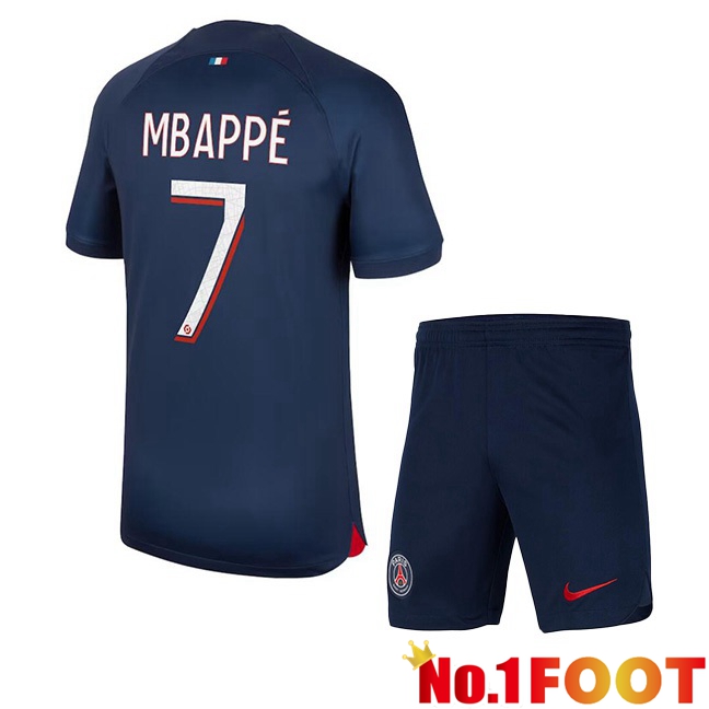 Paris PSG (Mbappé 7) Kids Football Jersey Home Royal Bluee 2023/2024