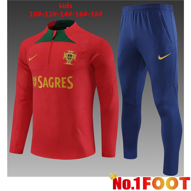 Portugal Kids Training Tracksuit Suit Red 2023/2024 - Click Image to Close