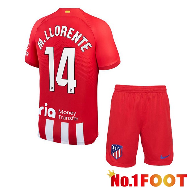 Atletico Madrid (M. Llorente 14) Kids Football Jersey Home Red 2023/2024