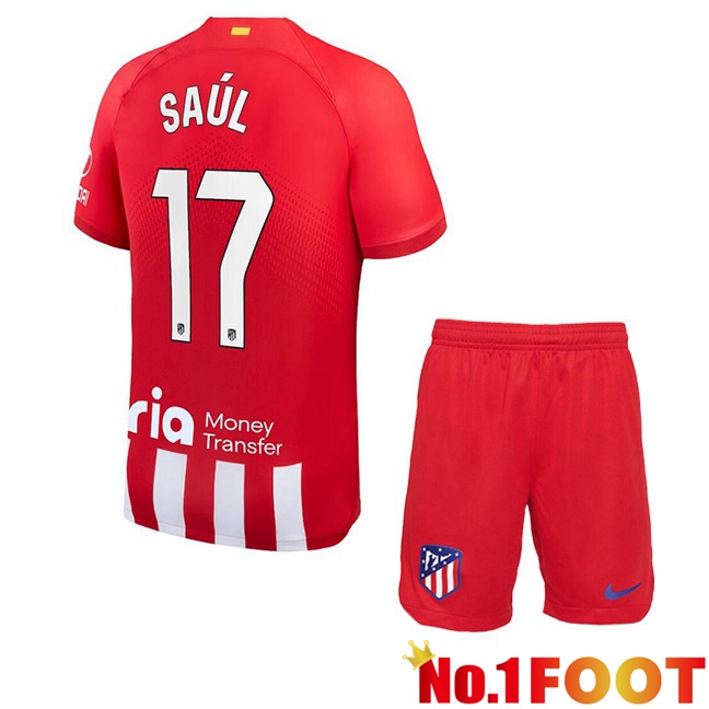 Atletico Madrid (Saúl 17) Kids Football Jersey Home Red 2023/2024