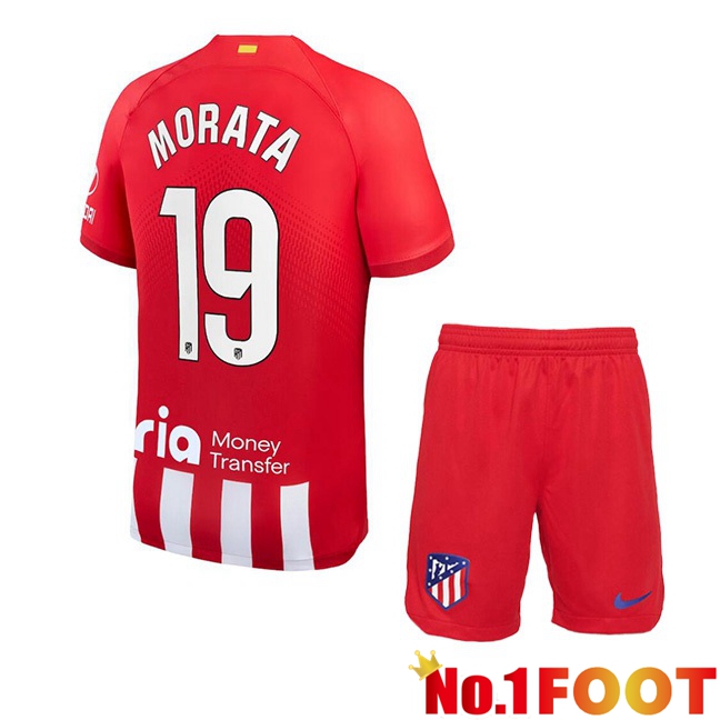 Atletico Madrid (Morata 19) Kids Football Jersey Home Red 2023/2024