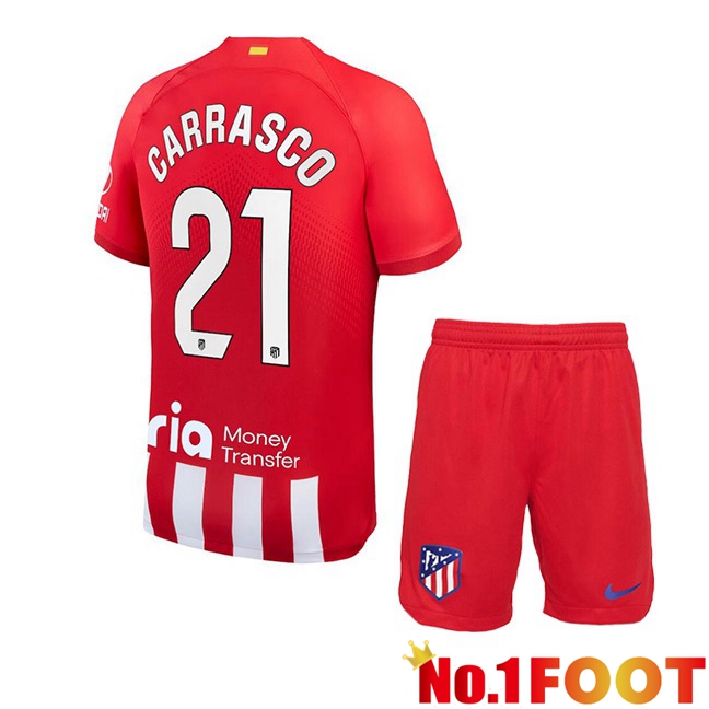 Atletico Madrid (Carrasco 21) Kids Football Jersey Home Red 2023/2024