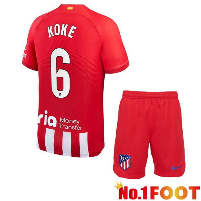 Atletico Madrid (Koke 6) Kids Football Jersey Home Red 2023/2024