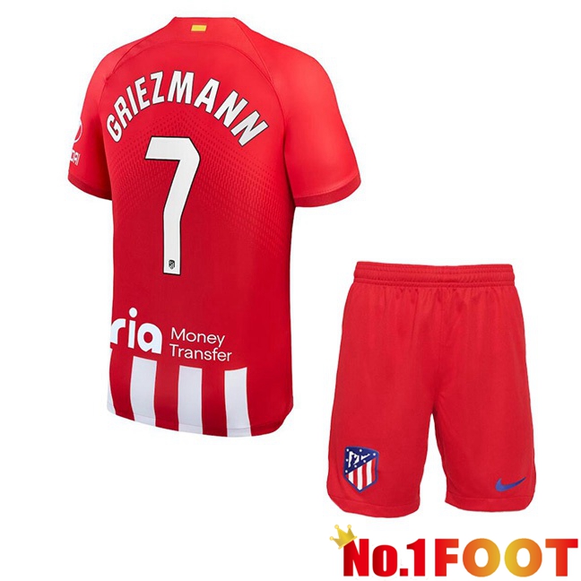 Atletico Madrid (Griezmann 7) Kids Football Jersey Home Red 2023/2024