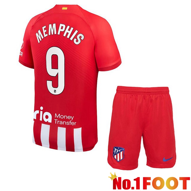 Atletico Madrid (Memphis 9) Kids Football Jersey Home Red 2023/2024