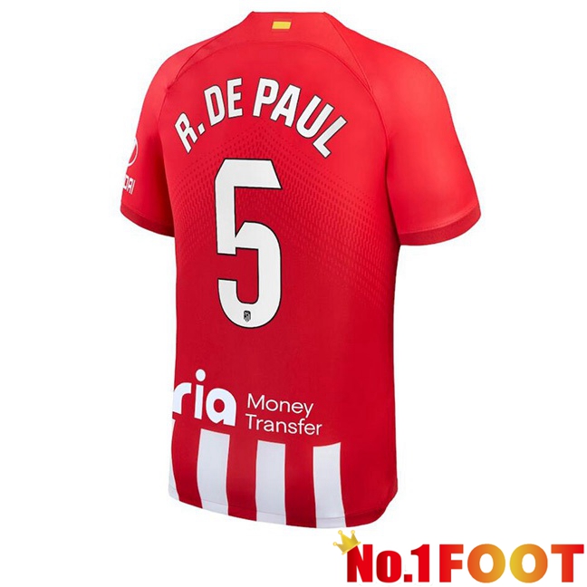 Atletico Madrid (R. De Paul 5) Football Jersey Home Red 2023/2024