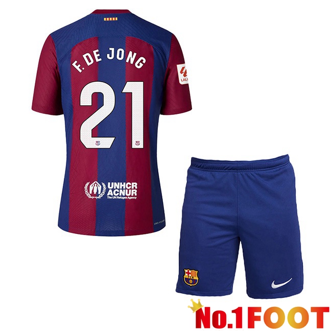 FC Barcelona (F. De JONG 21) Kids Football Jersey Home Blue Red 2023/2024