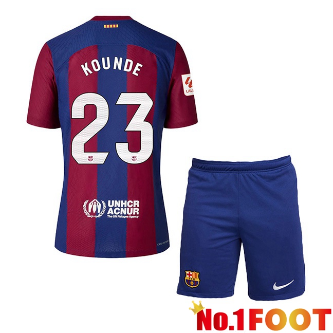 FC Barcelona (KOUNDE 23) Kids Football Jersey Home Blue Red 2023/2024