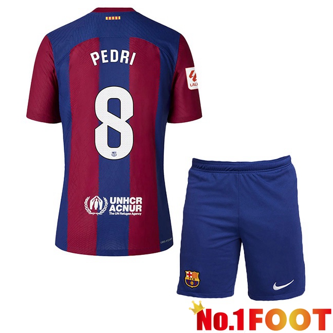 FC Barcelona (PEDRI 8) Kids Football Jersey Home Blue Red 2023/2024