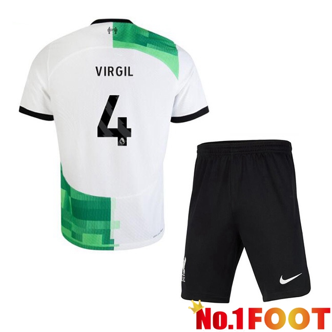 FC Liverpool (VIRGIL 4) Kids Football Jersey Away White Green 2023/2024