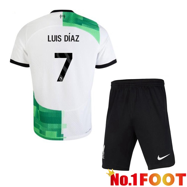 FC Liverpool (LUIS DÍAZ 7) Kids Football Jersey Away White Green 2023/2024