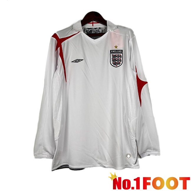 England Retro Football Jersey Home Long Sleeve White 2006