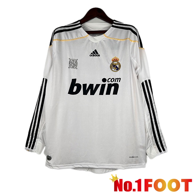 Real Madrid Retro Football Jersey Home Long Sleeve White 2009-2010