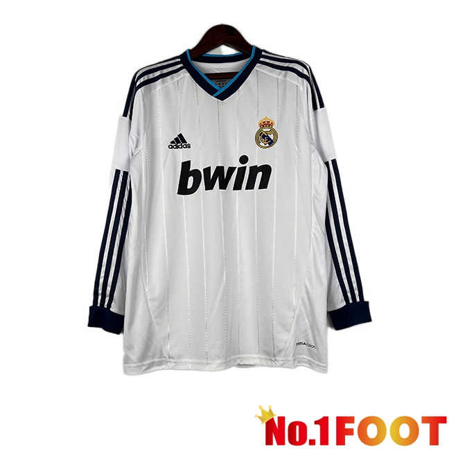 Real Madrid Retro Football Jersey Home Long Sleeve White 2012-2013