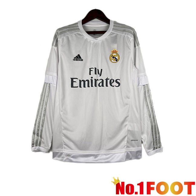 Real Madrid Retro Football Jersey Home Long Sleeve White 2015-2016