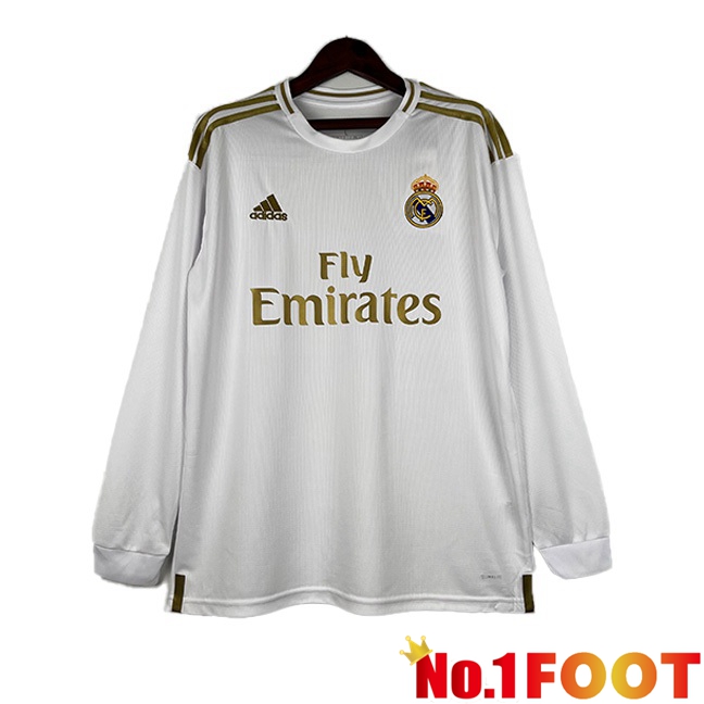 Real Madrid Retro Football Jersey Home Long Sleeve White 2019-2020