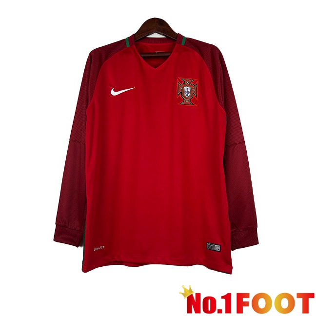 Portugal Retro Football Jersey Home Long Sleeve Red 2016